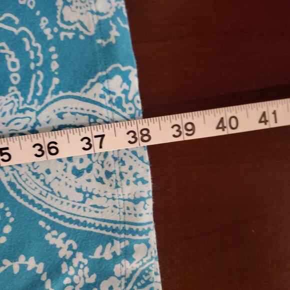 Lands End Paisley Draped Crossover V-Neck Short Sleeve Dress Size M Blue Stretch - Picture 10 of 10